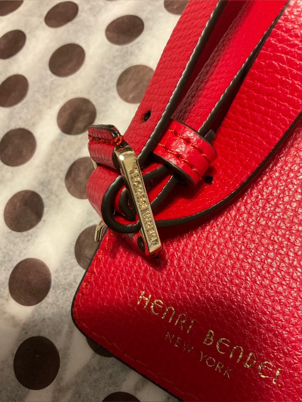 Henri Bendel West 57th Blocked Pattern Bag/Luggage Tag Red w Centennial Stripes - Picture 5 of 12